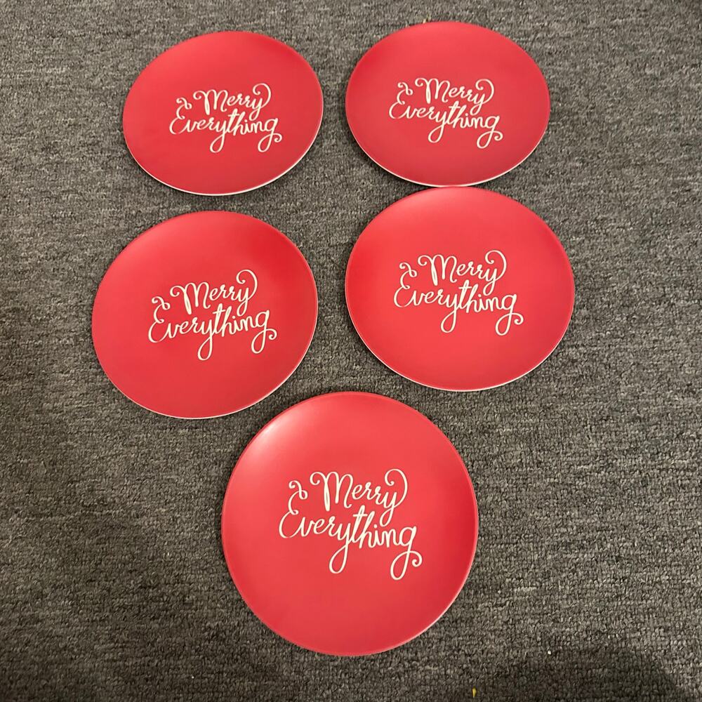 LOT of 5 Threshold "Merry Christmas" Holiday Salad Plates Melamine Christmas NEW